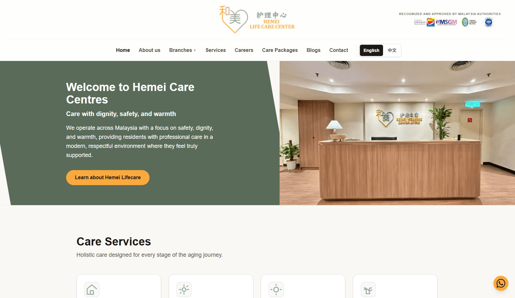 Lifecare Hemei desktop website